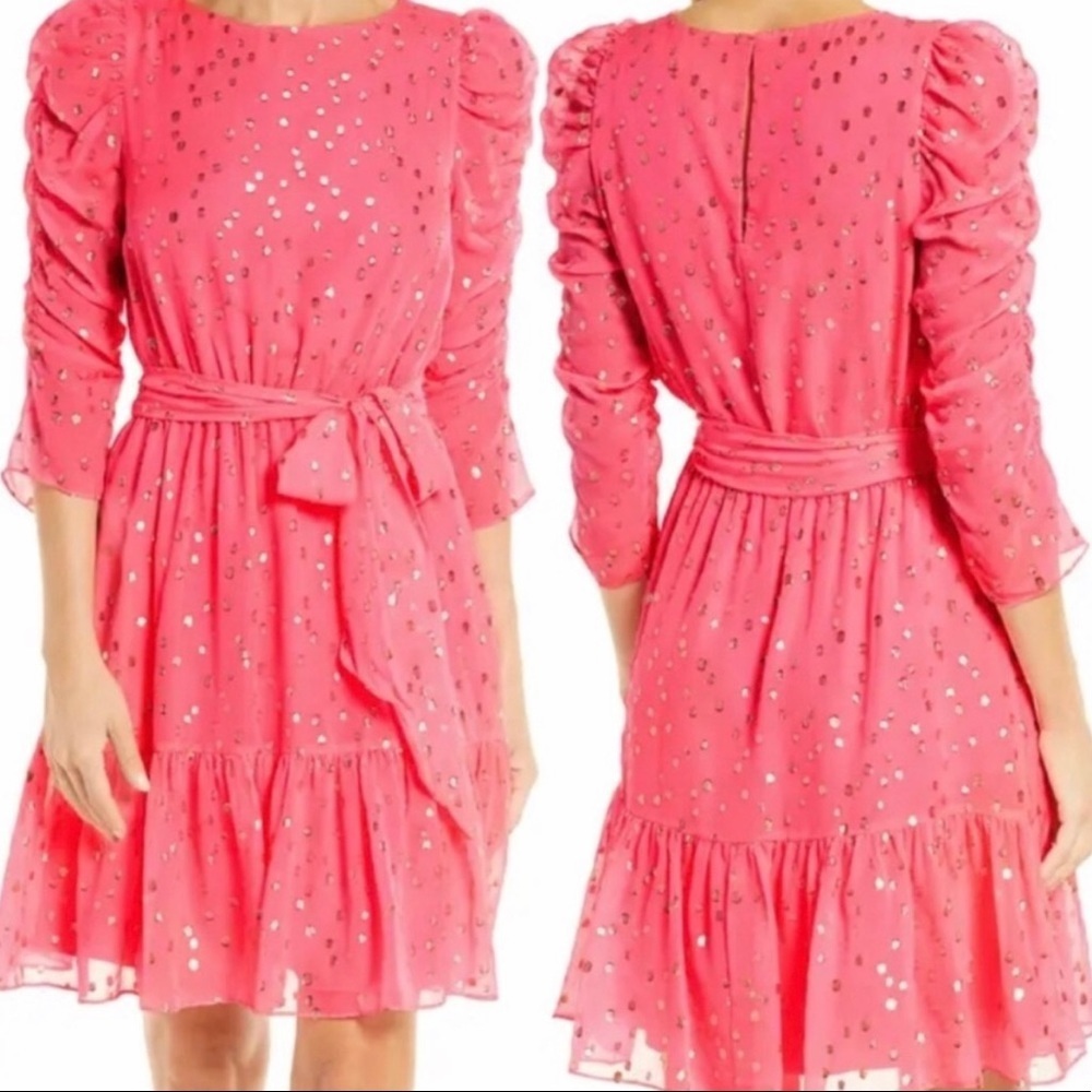 Chianna Silk Coral Sands Gold Metallic Clip Dress 16 NWT pink coral new